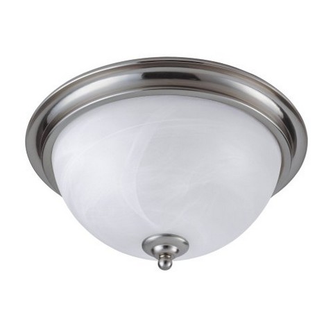 6409400 Two Light Indoor Flush Mount Ceiling Fixture, Brushed Nickel With White Alabaster Globes