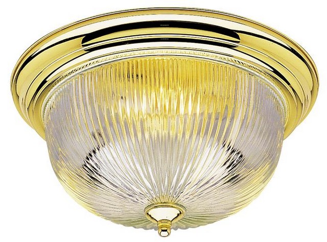 6646500 Three Light Indoor Flush Mount Ceiling Fixture, Polished Brass With Crystal Ribbed Glass