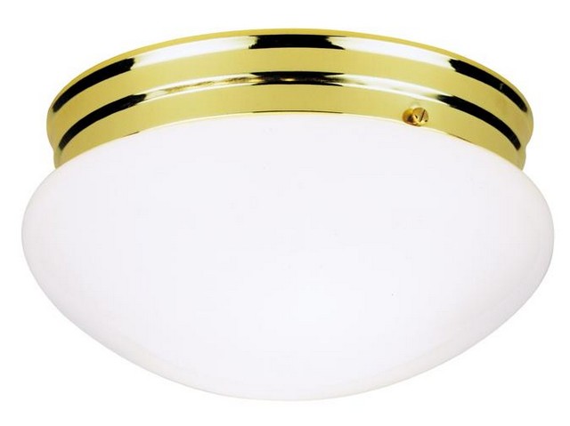 6660900 Two Light Indoor Flush Mount Ceiling Fixture, Polished Brass With White Glass