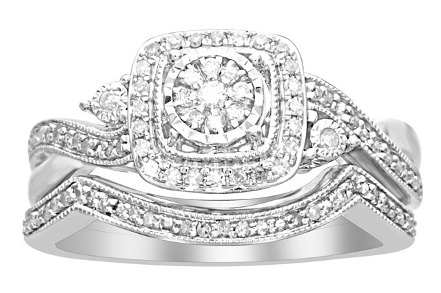 10 Kt White Gold 0.33 Ct Diamond Ladies Bridal Ring, 7 In.