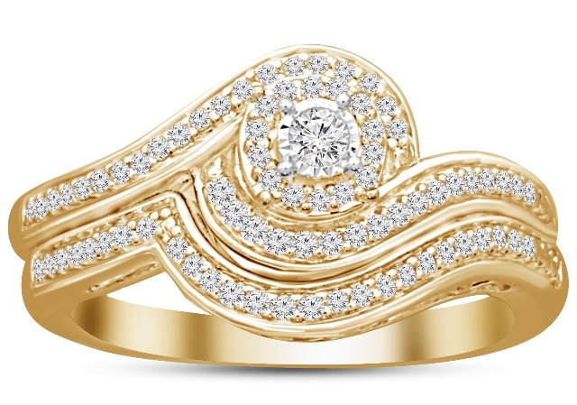10 Kt Yellow Gold 0.33 Ct Diamond Ladies Bridal Ring, 7 In.
