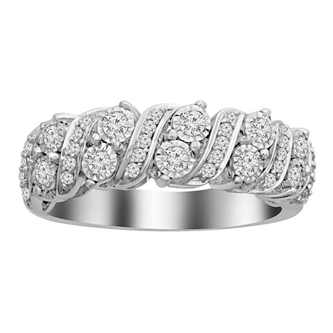 10 Kt White Gold 0.50 Ct Diamond Ladies Band Ring, 7 In.
