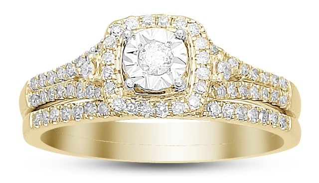 10 Kt Yellow Gold 0.25 Ct Diamond Ladies Bridal Ring, 7 In.
