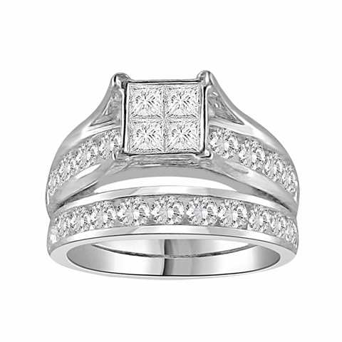 14 Kt White Gold 2 Ct Diamond Set Ladies Bridal Ring, 7 In.