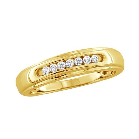 10 Kt Yellow Gold 0.15 Ct Diamond Mens Band Ring, 10 In.