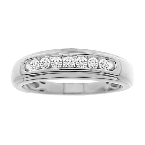 10 Kt White Gold 0.25 Ct Diamond Mens Band Ring, 10 In.