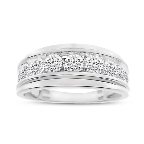 10 Kt White Gold 1 Ct Diamond Mens Band Ring, 10 In.