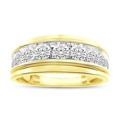 10 Kt Yellow Gold 1 Ct Diamond Mens Band Ring, 10 In.