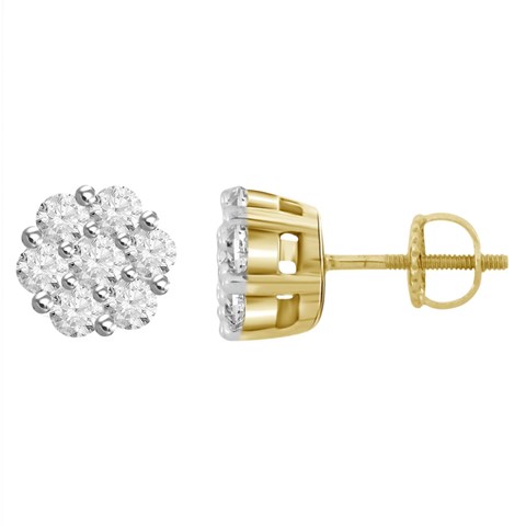14 Kt Yellow Gold 0.50 Ct Diamond Ladies Flower Earrings