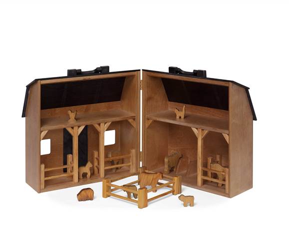 Lapps Toys & Furniture L142 Hb-set Wooden Toy Hay Bales Folding Barn With Animals, Large