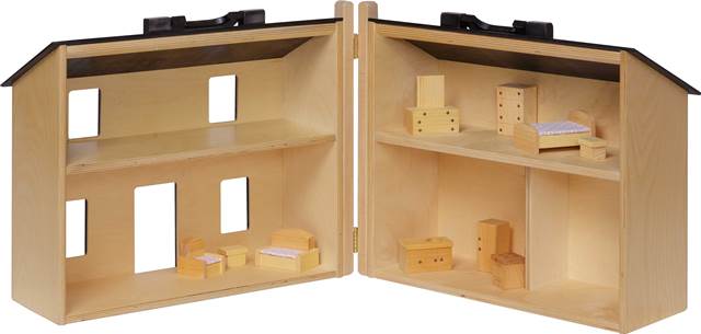 Lapps Toys & Furniture L146 Mb-set Wooden Folding Doll House With Furniture, Large - Maple & Black