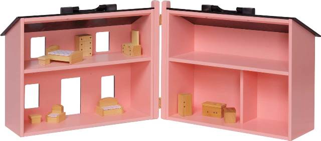 Lapps Toys & Furniture L146 Pb-set Wooden Folding Doll House With Furniture, Pink & Black - Large