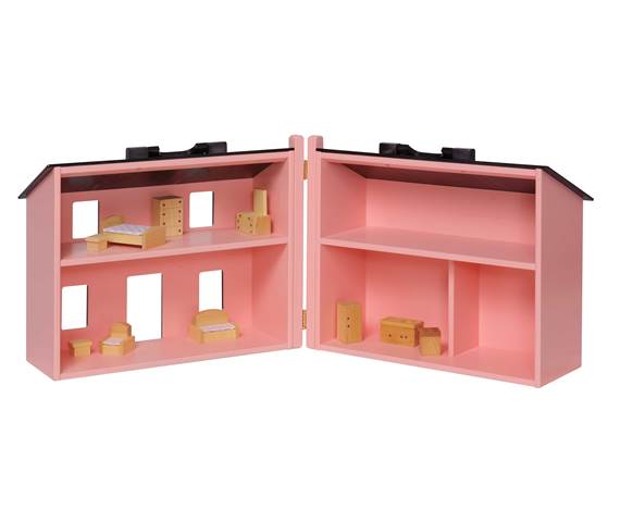 Lapps Toys & Furniture 146 Pb-set Wooden Folding Doll House With Furniture, Pink & Black