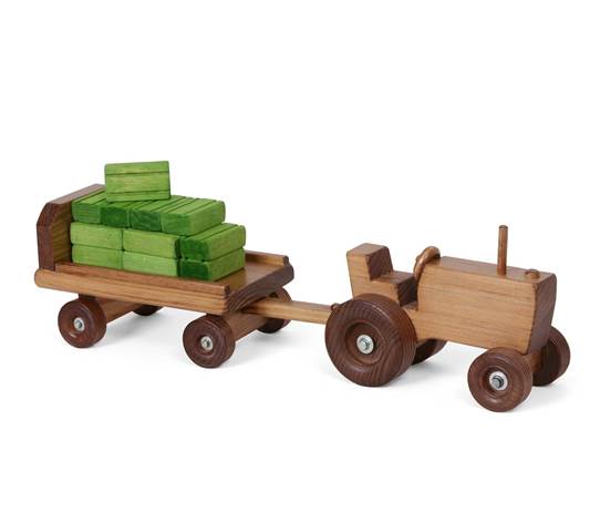 Lapps Toys & Furniture 193 H-set Wooden Tractor & Wagon Set With Hay Bales, Harvest