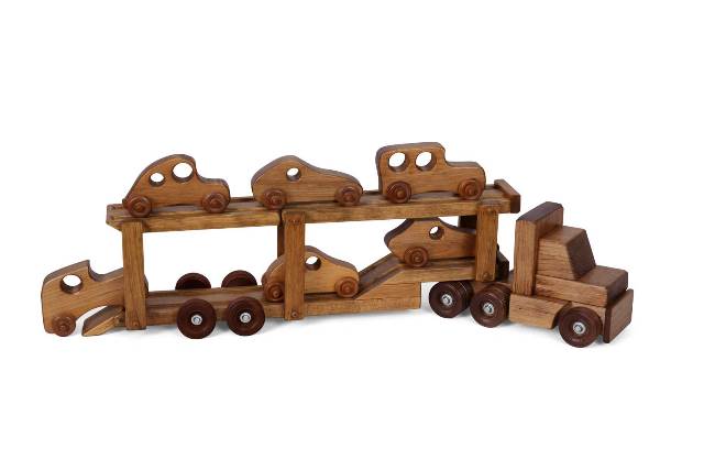 Lapps Toys & Furniture 195 Cch-set Wooden Car Carrier Truck Toy With 6 Cars, Harvest