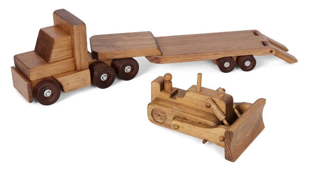 Lapps Toys & Furniture 195 Lbh-set Wooden Low Boy Truck Toy With Bulldozer, Harvest