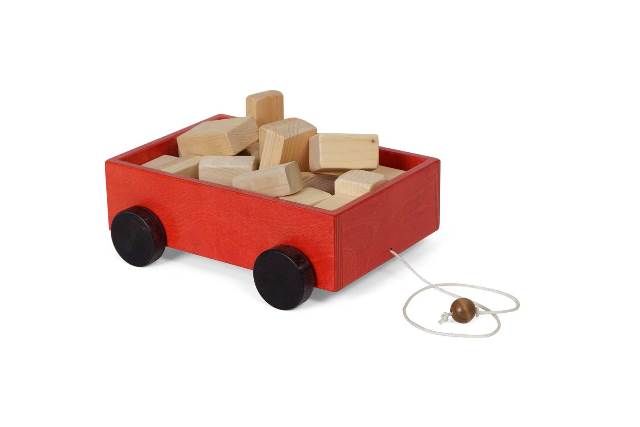 Lapps Toys & Furniture 204 R 30 Piece Wooden Wagon Blocks Set, Red