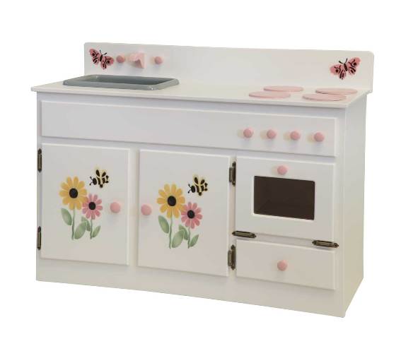 Lapps Toys & Furniture 276 S Childrens Play Wooden Sink-stove Combination With Stencil, White