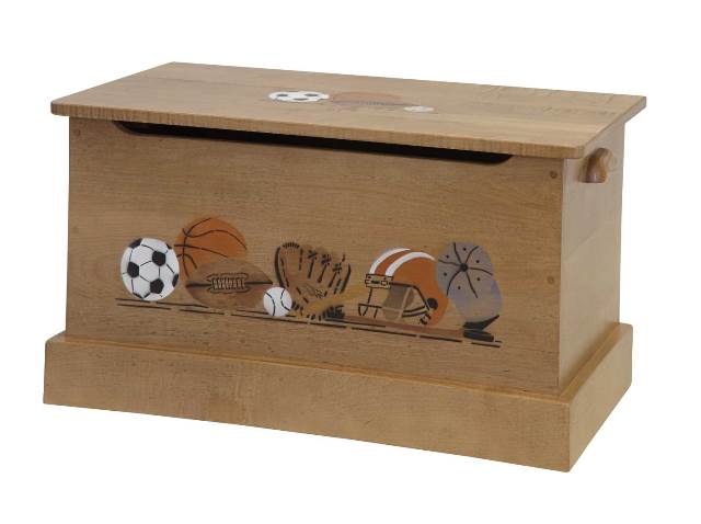 Lapps Toys & Furniture 281 Sport 30 In. Wooden Toy Box With Sports Scene, Small - Harvest