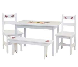 Lapps Toys & Furniture 286 S-set Table, Chairs & Bench Set With Stencil, White