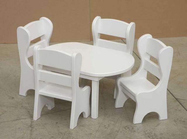 Lapps Toys & Furniture 045 W-set Wooden Oval Table With 4 Chairs, White