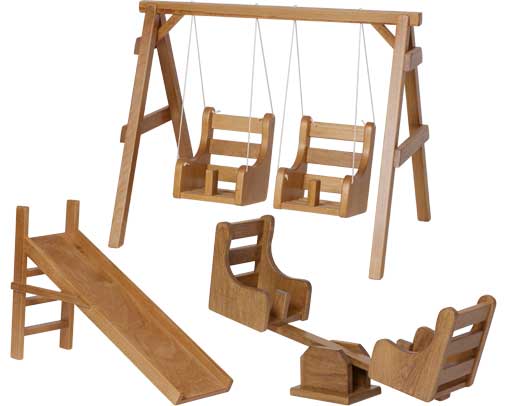 048 H-set Wooden Swing, Slide & See-saw Set, Harvest