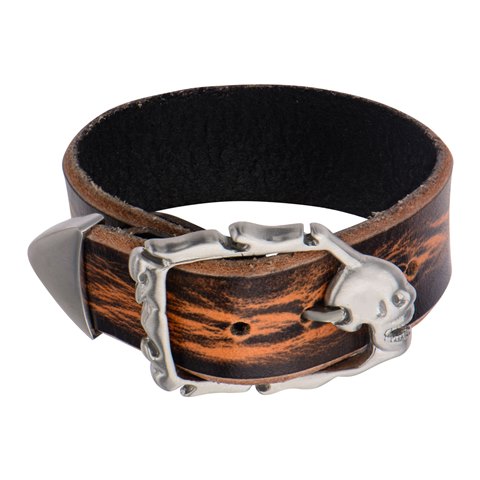 Jewelry Brralt8 Distressed Leather Stainless Steel Bracelet With Skull Clasp, Matte, Black & Dark Brown
