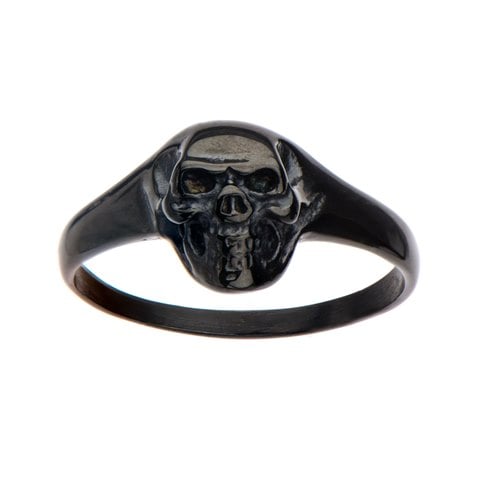 Jewelry Skull Stainless Steel Ring - Ip Black - 9 In.