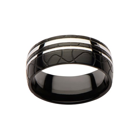 Patterned Stainless Steel Ring - Ip Black - 13 In.
