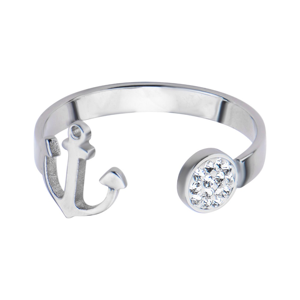 Anchor & Crystal Disc Open Stainless Steel Ring - 8 In.