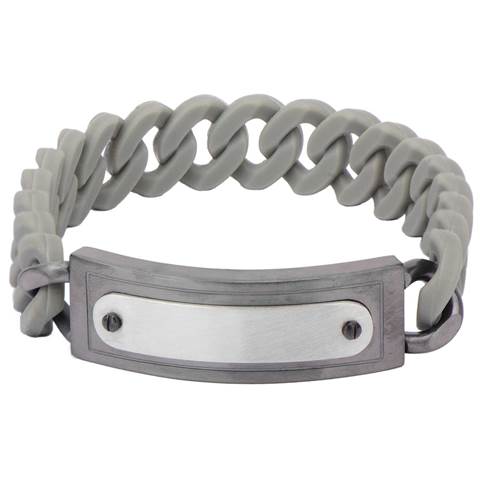 Jewelry Brrarb13gy Silicone Curb Id Stainless Steel Bracelet, Grey - 13 Mm
