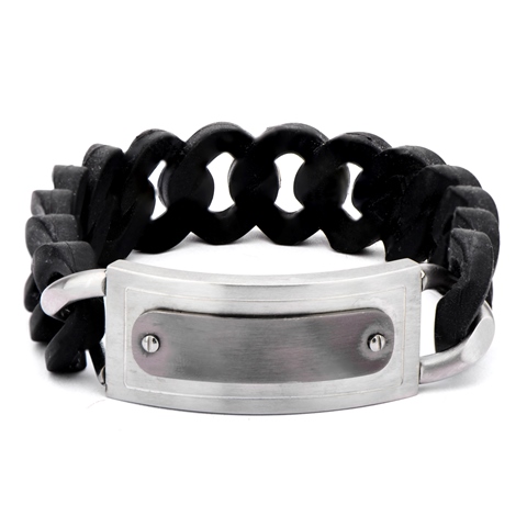 Jewelry Brrarb19k Silicone Curb Stainless Steel Bracelet, Black - 19 Mm