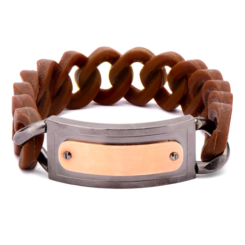 Jewelry Brrarb19br Silicone Curb Stainless Steel Bracelet, Brown - 19 Mm