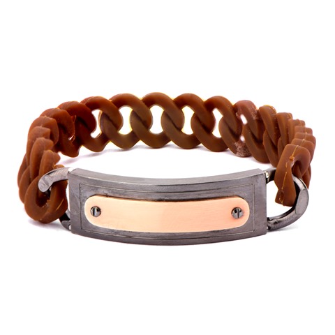 Jewelry Brrarb13br Silicone Curb Stainless Steel Bracelet, Brown - 13 Mm