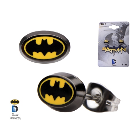 Batmeren02 Batman Logo Oval 316l Stainless Steel Stud Earrings
