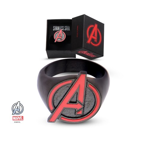 Avgrfr02-9 Stainless Steel Avengers Logo Ring - Ip Black & Red - 9 In.