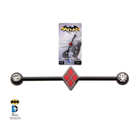 UPC 839546698255 product image for DC Comics HARQIND492 Harley Quinn Logo Gem Ends 316L Stainless Steel Industrial  | upcitemdb.com