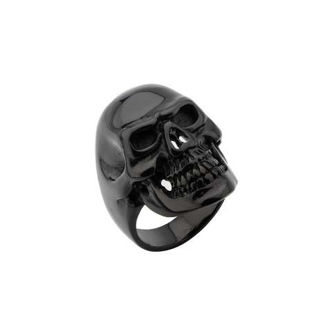 Skull All Teeth Out Stainless Steel Ring - Ip Black - 11 In.
