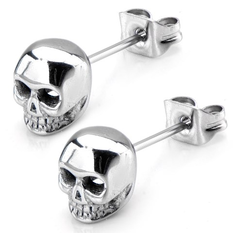 Polished Finished Skull Stainless Steel Stud Earrings