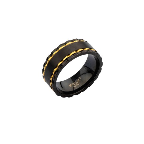 Alternate Spinner Stainless Steel Ring - Ip Black & Gold - 12 In.