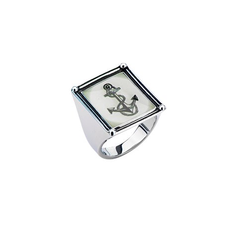 Anchor Vintage Frame Stainless Steel Ring - 8 In.
