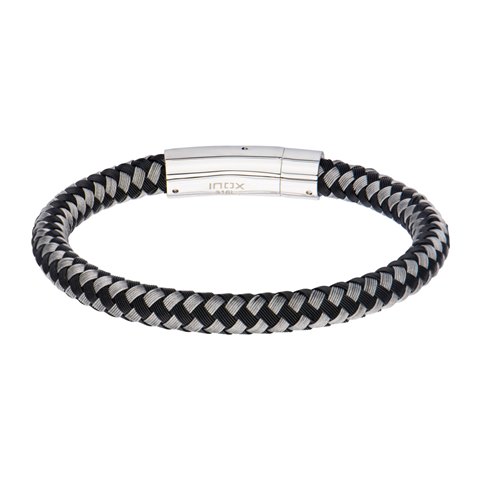 Jewelry Br8849 Thread Braided Woven Stainless Steel Bracelet, Black & White