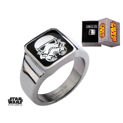 Mens Stormtrooper Square Top Stainless Steel Ring - 8 In.