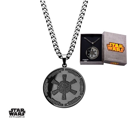 Swispnk02sm Galactic Empire Symbol Gun Metal Finished Stainless Steel Pendant With Chain, Small