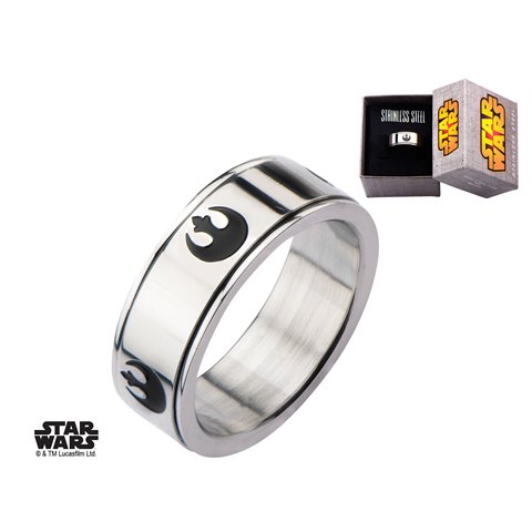 Swrsspfr-8 Mens Rebel Alliance Symbol Spinner Stainless Steel Ring - 8 In.