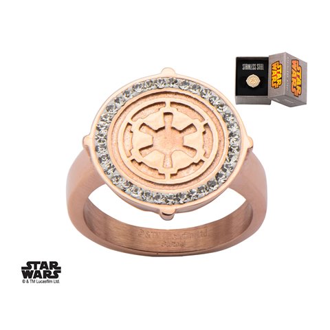 Womens Galactic Empire Symbol Stainless Steel Ring - Black & Ip Rose Gold - 8 In.