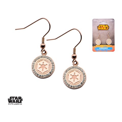 Swisczer01 Pvd Plated Galactic Empire Symbol Stainless Steel Earrings With Cz Hook Dangle, Rose Gold