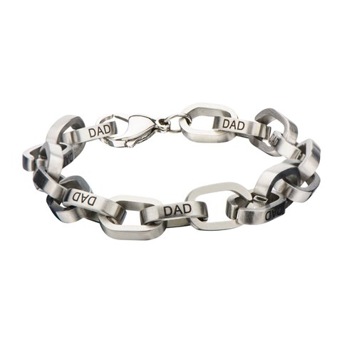 Rolo Link Stainless Steel Bracelet With Engraved Dad, Black