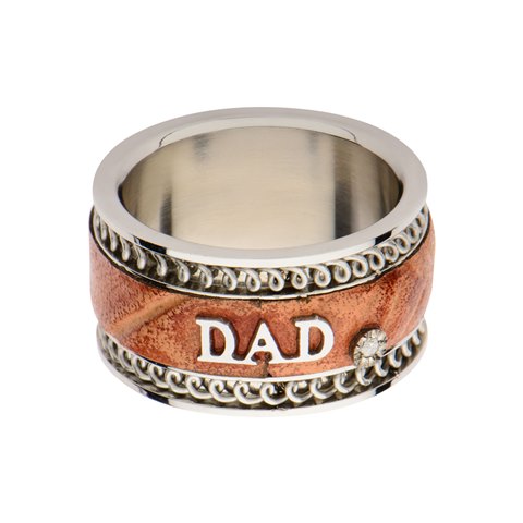 Jewelry FR14166DAD-9 Leather DAD Stainless Steel Ring - Black and Brown - 9 in.
