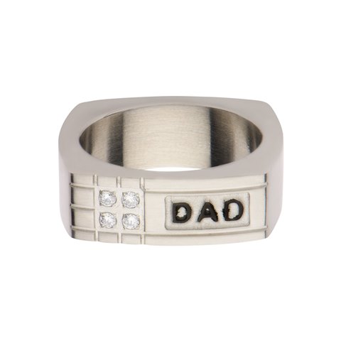 Jewelry FR12838DAD-9 Geometric Design Stainless Steel with CZ and Engraved DAD Ring - 9 in.